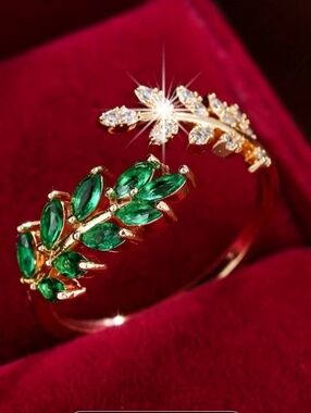 Green Stone 18k Gold Plated adjustable Ring